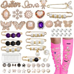 70 Pcs Charms for Socks - Junk Socks Charms Pins Kit for Women DIY Bling Safety Pins Bulk - Gold Brooch Pins, Pearl Rhinestone Pin, Sock Jewelry, Shoe Pins, Hats, Skirts, Pants Waistband Tights