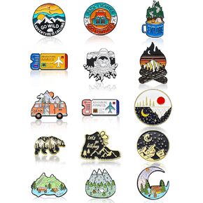 15 Pcs Enamel Pins for Backpack Hat Outdoors Adventure Brooch Pins Cute Camping Lapel Nature Aesthetic Jewelry for Women Men Clothing Bags DIY Crafts Gifts