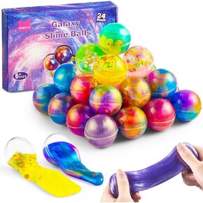 24 Pack Galaxy Slime Party Favors for Kids Slime Balls Bulk Stretchy & Non-Sticky DIY Stress Relief Putty Toy Birthday Halloween Christmas Stocking Stuffers, Classroom Reward for Girls Boys