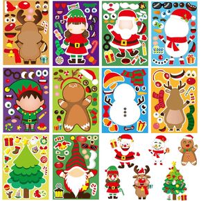 30 Sheets Christmas Crafts Stickers Make Your Own Stickers Make a Face Stickers Christmas Activities Games Xmas Party Favors Supplies DIY Craft for Toddler Kids