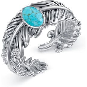 Feather Ring Genuine Turquoise 925 Sterling Silver Western Rings Oxidized Western Adjustable Ring Navajo Turquoise Jewelry Gift for Women
