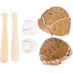 2 Sets Miniature Baseball Bats Gloves Kit Simulation Baseball Model Toys Mini Sports Baseball Bat Glove and Ball Set for Dollhouse Accessories Crafts Project Decoration, Khaki