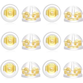HANGINTHERE Clear Rubber Earring Backs for Studs and Heavy Earrings,Droopy Ears,18K Gold,Rose Gold,925 Silver, 4 * 5 mm / 0.15 * 0.19 in, 12Pcs