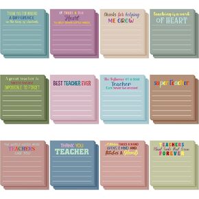24 Pcs Teacher Appreciation Gifts Bulk Inspirational Sticky Notes with Lines Cute Mini Pocket Motivational Teacher Notepads Thank You Gift for School Office Supplies 3 x 3''(Bright)