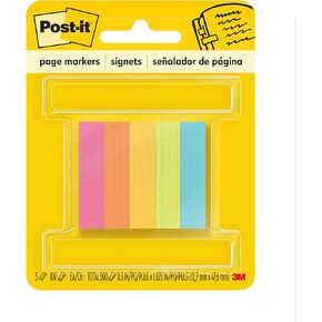 Post-it Page Markers, Assorted Colors, 1/2 in x 2 in, 100 Sheets/Pad, 5 Pads/Pack (670-5AN)