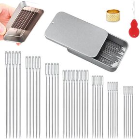 40PCS Sewing Needles Set, 7 Sizes Stainless Steel Sharp Needles, with Threader and Magnetic Pin Cushion,Large Eye Needles for Hand Sewing Crafts Embroidery Art Craft Projects