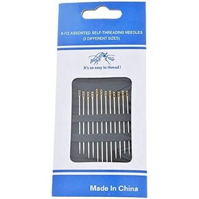 PZRT 12pcs Self Threading Needles Household Sewing Accessories DIY Tools Double Hole Easy to Thread Handmade Needle for Elderly Blind