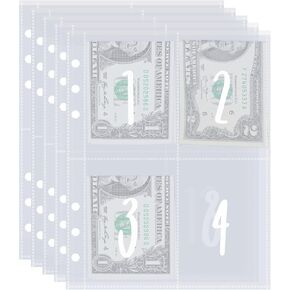 AIERSA 100 Envelopes Money Saving Challenge A5 Binder Inserts for A5 6-Ring Savings Binder Replacement, Pre-Labeled 1-100 Money Pouches for Cash Stuffing, Clear Sleeves for Cash, 25 Sheets