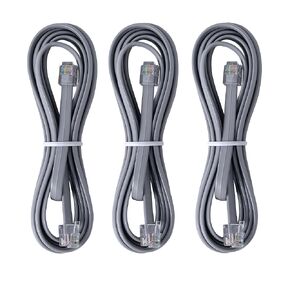 RJ12 Cable Phone Cord 10ft RJ12 6P6C Male to Male Straight Wired for Both Data and Voice Use - 10Feet-Silver-3 Pack