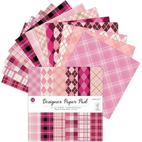Pink Plaid 12x12 in Double Sided Paper Pad Pack Scrapbook Cardstock Decorative Paper - 36 Sheets - forCard Making Journaling Planner Origami Decorative Scrapbooking Supplies