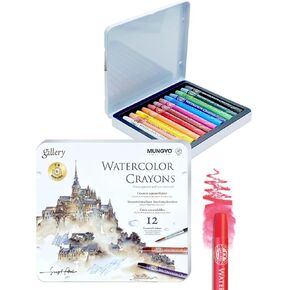 MUNGYO Watercolor Crayons, Professional Crayons, 12 Colors Premium Watercolor Crayon, Multipurpose Crayon Sticks on Any Surfaces for Artists, Professional, School, and Crafts.