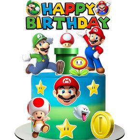 WEERSHUN Super Bros Cake Topper for Birthday Party, Fun Kid's Party Cupcake Decoration, Super Brother Birthday Party Supplies 14Pcs