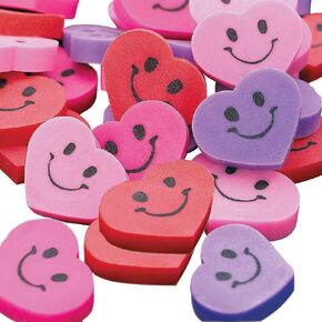Mini Smile Face Heart Erasers - Bulk 144 Pieces - Valentine's Day Teacher Giveaways and Party Favors