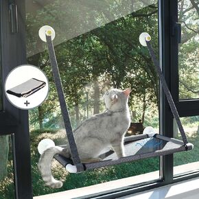 XL 26"x14" Cat Window Hammock with Removable Warm Blanket & Strong Opaque Suction Cups, Space Saving Window Mounted Cat Perch Cat Bed Cat Seat Cat Shelves for Large/Medium/Small Indoor Cats