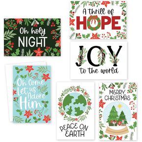 24 Religious Christmas Cards With Envelopes - Christian Christmas Cards With Envelopes, Nativity Christmas Cards Religious, Christmas Cards Bulk, Merry Christmas Cards with Envelopes (Doodle)