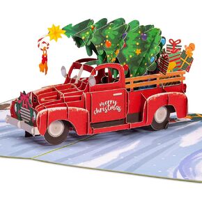 Paper Love 3D Pop Up Christmas Card, Christmas Car, Gift For Christmas or Holidays, 5" x 7" Cover - Includes Envelope and Removable Note Tag