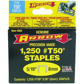 Arrow Fastener 505 4 Pack 5/16in. T50 Heavy Duty Staples, 1,250 Staples Per Pack