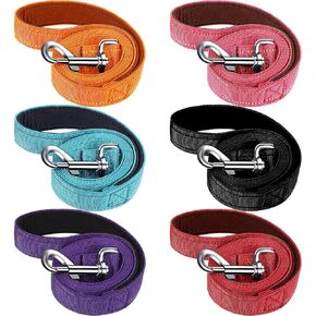 6 Pieces Double Sided Reflective Dog Leash, Nylon Dogs Leashes for Medium and Large Dogs Heavy Duty Padded Handle Dog Leash for Walking, Training, 5 Feet (Classic)