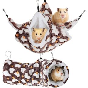 2 Pieces Small Pet Cage Hammock Hanging Tunnel, Hamster Hanging Bunkbed Hammock and Tunnel Warm Bed Rat Ferret Guinea Pig Hideout for Ferret Rat Hammock Sleeper Cage Accessories Set