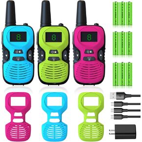 Walkie Talkies for Kids Rechargeable 3 Pack - Long Range Kid Walkie Talkie for Camping Hiking Outdoor - Walkie-Talkies Walky Talky for Kids - Toys and Gifts for 3-12 Year Old Boys Girls