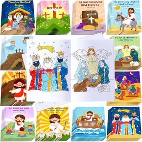 Faccito 48 Pcs Christian Bible Coloring Books for Kids Bulk Religious Christmas Nativity Coloring Book Easter Mini Small Coloring Book for Christmas Party Favor Sunday School Church Classroom Gifts