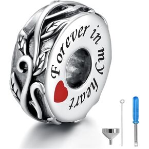 APOTIE Sterling Silver Cremation Urn Bead Charm for Bracelet Holds Ashes Keepsake Pendant Memorial Jewelry Gifts for Women Loss Loved One