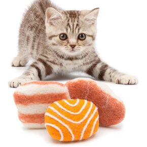 Glaciart One Catnip Wool Balls - Hanging Cat Toys for Indoor Cats, 100% Natural Wool - Hanging or Sliding Cat Ball Toy, Interactive Kitten Toy for Door Handles, Wall Hooks, Gift for Cats - Set of 3
