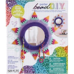 Perler Fused Bead DIY Jewelry Organizer and Room Décor Craft Activity Kit, 9.5" x 9.5", Multicolor 1509 pcs