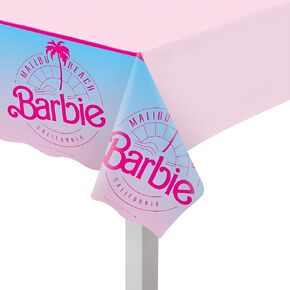 غطاء طاولة Malibu Barbie من البلاستيك النابض بالحياة متعدد الألوان من Amscan - مقاس 54 بوصة × 96 بوصة (قطعة واحدة) - تصميم متين وأنيق - مثالي لحفلات الأطفال