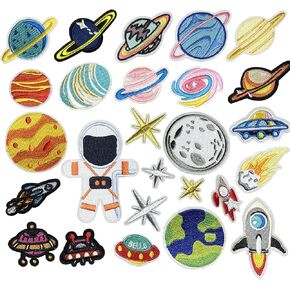 Yayatty 26 PCS Iron on Patches Solar System Appliques Stickers Embroidered Space Planets Patches Applique Kit for Clothing, Jackets, Backpacks, Jeans