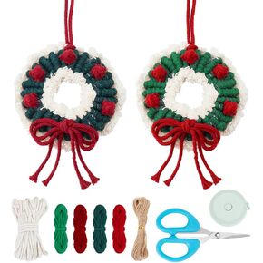 ORIGACH 2Set Christmas Macrame Wreath Kits, DIY Macrame Wreath Kit Christmas Ornament, Macrame Woven Festive Wreath Kit for Christmas Tree Decor Bag Car Charm