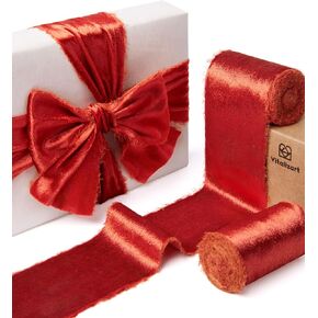 Vitalizart Dusty Blue Silky Velvet Ribbon 2.5" Handmade Frayed Edges Glossy Ribbon for Gift Wrapping Tree Ornaments Wreath Garland Holiday Decorations 5 Yd Total