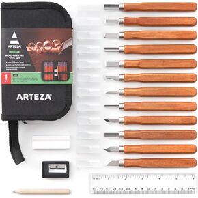 Arteza Wood Carving Tools Kit, 12 Cherry Wood Carving Tools with Steel Nozzles, Craft Supplies for DIY Projects