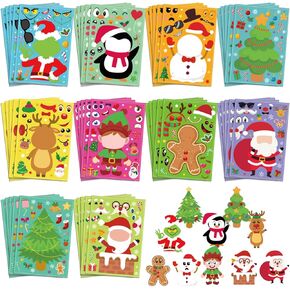 Christmas Stickers for Kids, 50 Sheets Make Your Own Christmas Stickers, DIY Merry Christmas Stickers for Crafts Gifts, Christmas Classroom Favors Party Games, Xmas Santa Snowman Reindeer Face Sticker