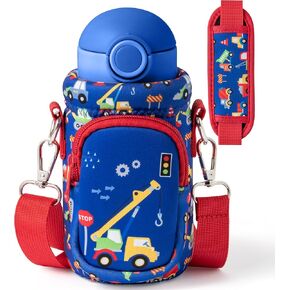Water Bottle Carrier Bag with Strap for Kids - Boho Rainbow Water Bottle Bag Holder with Padded Strap Pocket 10/12/14/16/18Oz Neoprene Insulated Bottle Bag for Boys Girls School Walking Hiking Camping