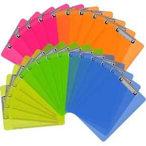 Clipboards, HERKKA 25 Pack Plastic Clipboards Low Profile Clip Standard A4 Letter Size, Assorted Transparent Color, for Classroom and Office Use