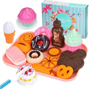 Pretend Dessert Food Toys Sets ,Play Food Set for Kids ,Cutting Toys Ice Cream and Cake,Plastic Cupcake, Baking Cookies,Pretend Play Dessert Food,Birthday for Toddler Girls