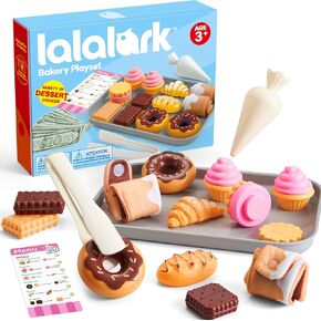Cookie Play Food Set, Toddler Pretend Toys, 17 PCS Kitchen Toy Food Sets with Plastic Cookies, Baking Menu, Bakery Tray, and Play Money for Boys and Girls, Birthday Gift for Kids