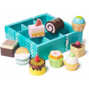 10pcs Wooden Dessert Set Toddler Pretend Play Toy Food, Sweets Playset with Muffin, Cupcake, Chocolate Cake & Roll, Kids Food Toys Play Kitchen Accessories Boys and Girls Birthday Gift