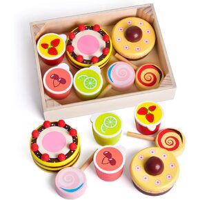 8 PCs Wooden Play Food for Kids Kitchen, Pretend Play Food Wooden Dessert Play Set for Kids, Toddler Toys for 2-4 Year Old Girls Boys Christmas Birthday Gifts