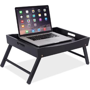 BIRDROCK HOME Wood Bed Tray for Eating | TV Tray with Folding Legs | Wide Breakfast Serving Lap Desk with Sides & Handles | Laptop Table | Foldable Study Writing Table | Adjustable Food Tray | Black