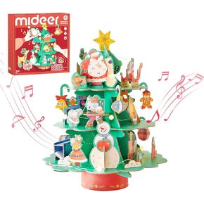 Mideer Christmas Rotating Music Box 3D Puzzle Busy Christmas Workshop, DIY Rotating Music Box Kit Christmas Tree Music Box for Holiday Decor Christmas Ornament