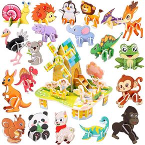 FOIMAS 3D Puzzles for Kids,31 Pack Educational Puzzle Farmhouse Animal Puzzle Dinosaur for Kids Classroom Prize Gifts Party Favor Supply