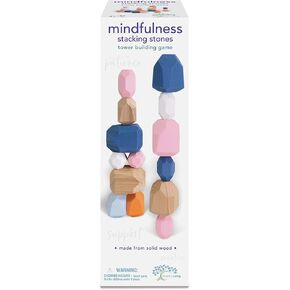 Mindful Living - Stacking Stones Tower Building Game - 38 Varying Shapes Wood Stones, 45 Challenge Cards, Create Structures, Kids 3+
