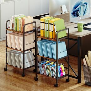 Rolling Utility Cart, 3-Tier Mobile Device Storage Rack and File Organizer, Solid Metal Frame Large Cpacity Storage Cart with Wheels for Book, Tablet, iPad, Files in Classroom, Office and Home