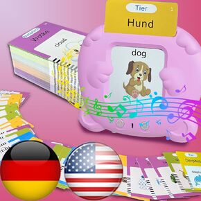 Bilingual English German Flash Cards - Talking Flash Cards for Kids, Pocket Speech for Toddlers 3-12, Educational Learning Toys, Audible Gift Play Cards German, Autism Sensory Toys (Blue)