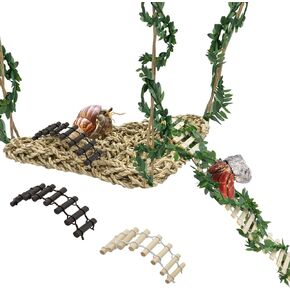Hermit Crab Climbing Toys Set, Seagrass Hammocks Reptile Ladder Bridge Set Ornamental Fake Grass, Hermit Crab Habitat Tank Accessories, for Hermit Crab Lizard Hamster Guinea Pig Rats