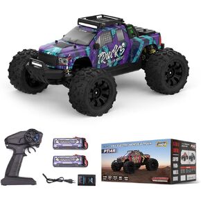 1:14 RC Car 3S 80km/h, with 2.4 GHz Remote Control and Two Rechargeable Batteries, 4X4 Waterproof RC Cars, with Luggage Rack and roof spotlights for Adults and Teen Boy Gifts (PT14R Purple)