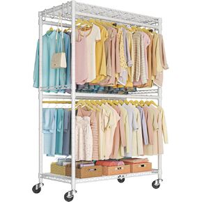 P4 Rolling Clothes Rack, Clothing Racks for Hanging Clothes, Heavy Duty Garment Rack with Wheels, Freestanding Portable Closet Rack 45'' W × 20.5'' D × 80.5'' H, Max Load 565 LBS, White