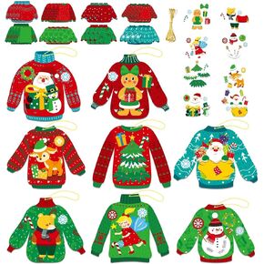 32 Sets Christmas DIY Art Craft Kits Christmas Ugly Sweaters Ornaments Art Sets Christmas Winter Stickers Arts and Crafts Bulk for Kids Snow Holiday Xmas Theme Classroom Activities Party Decorations